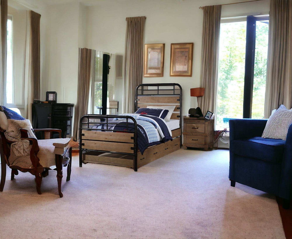 Brown and Black Solid Wood Twin Bed Frame - Homeroots - Flyclothing LLC