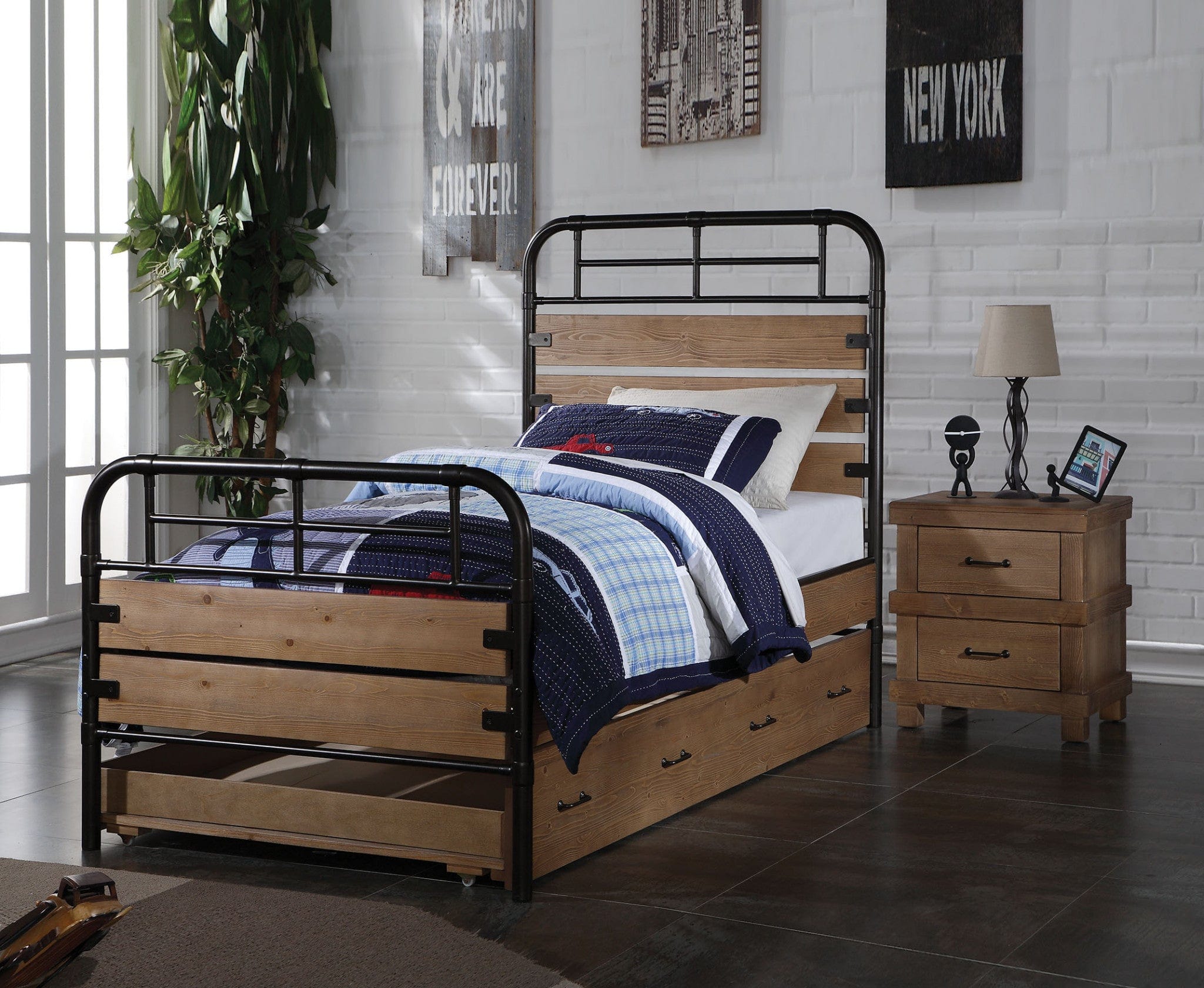 23" Brown Two Drawers Metal Nightstand - Homeroots - Flyclothing LLC