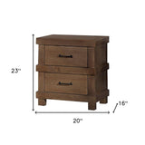 23" Brown Two Drawers Metal Nightstand - Homeroots