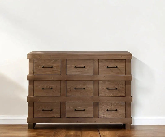 44" Brown Solid Wood Nine Drawer Triple Dresser - Homeroots
