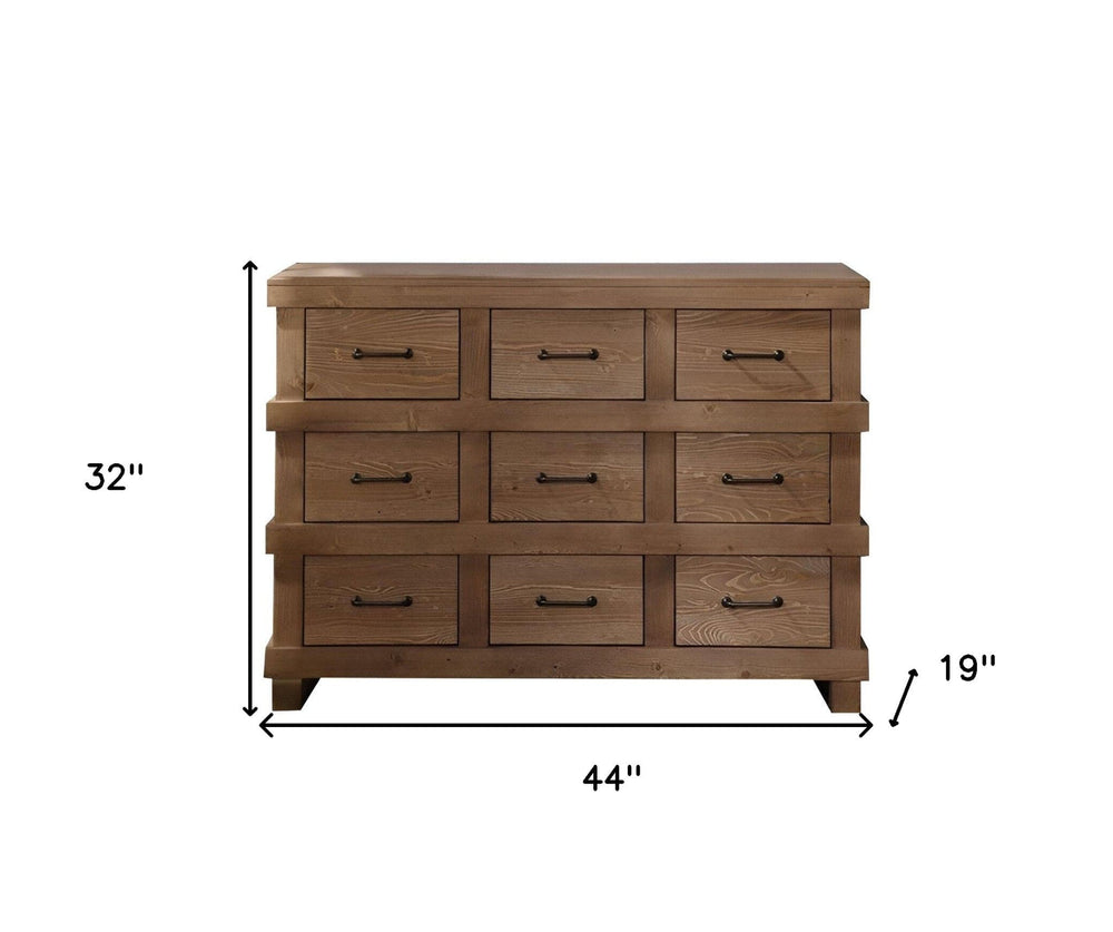 44" Brown Solid Wood Nine Drawer Triple Dresser - Homeroots - Flyclothing LLC