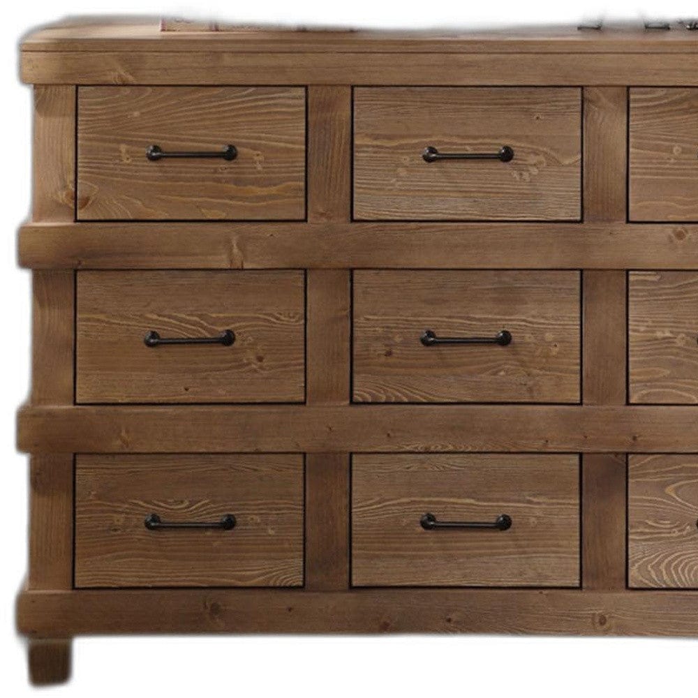 44" Brown Solid Wood Nine Drawer Triple Dresser - Homeroots - Flyclothing LLC