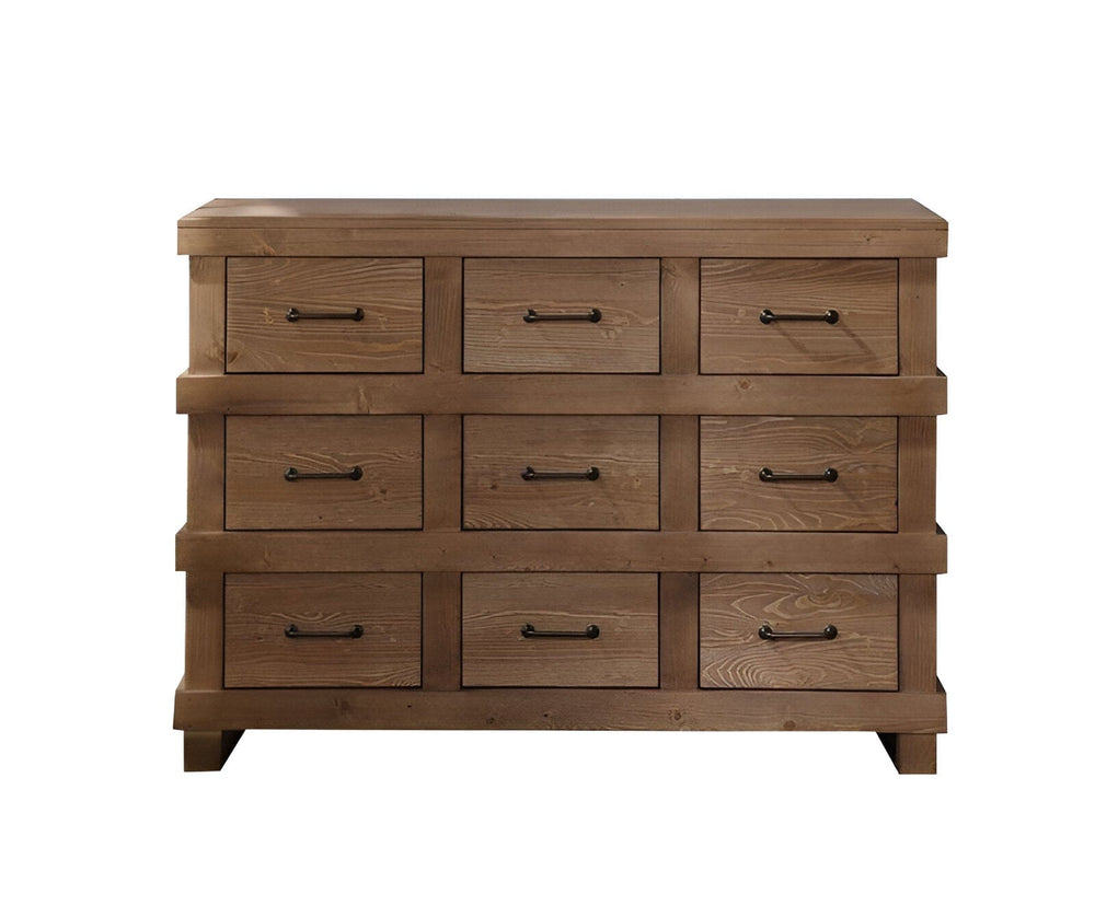 44" Brown Solid Wood Nine Drawer Triple Dresser - Homeroots - Flyclothing LLC