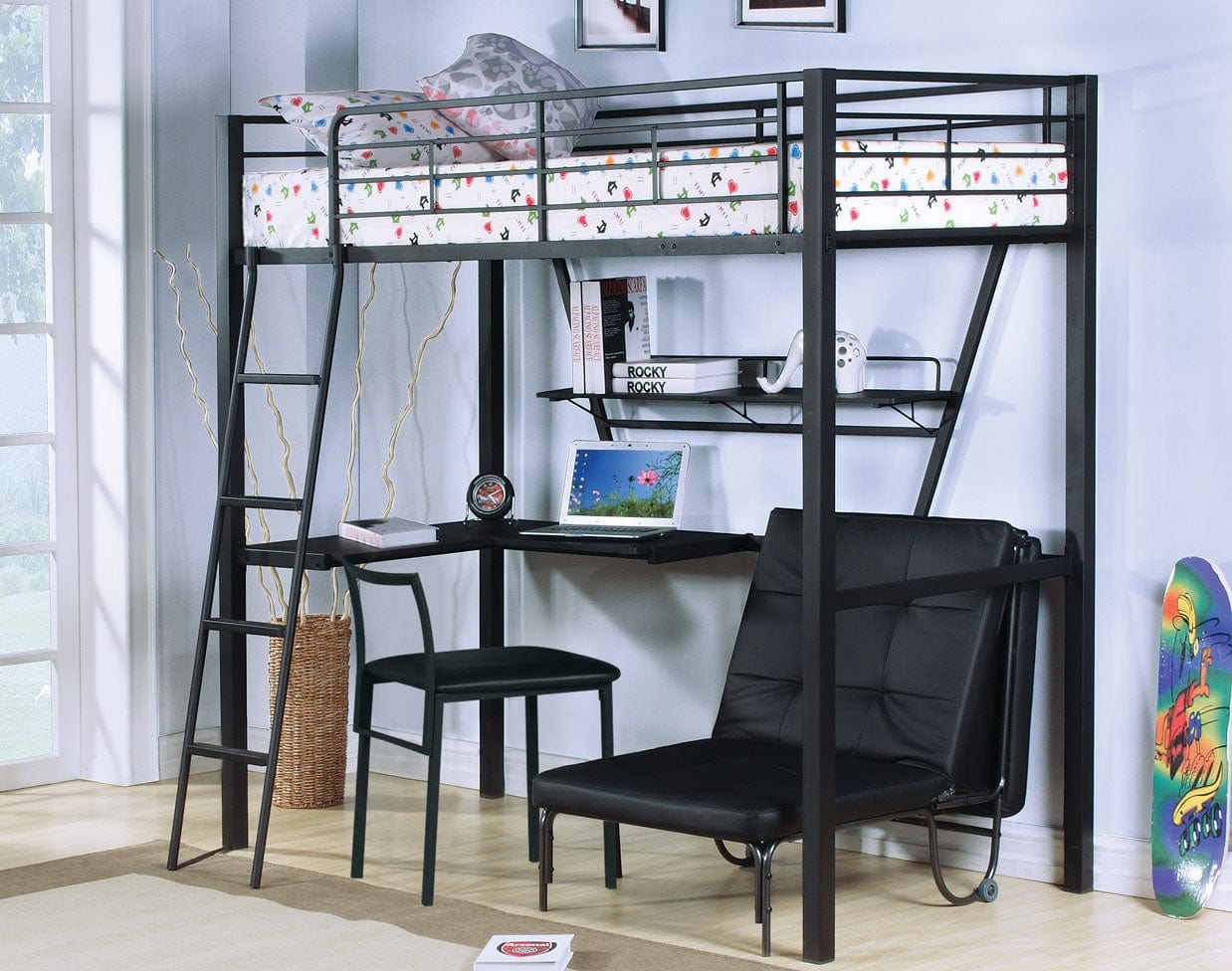79" X 42" X 72" Silver And Black Metal Tube Loft Bed With Desk - Homeroots - Flyclothing LLC