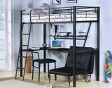 79" X 42" X 72" Silver And Black Metal Tube Loft Bed With Desk - Homeroots