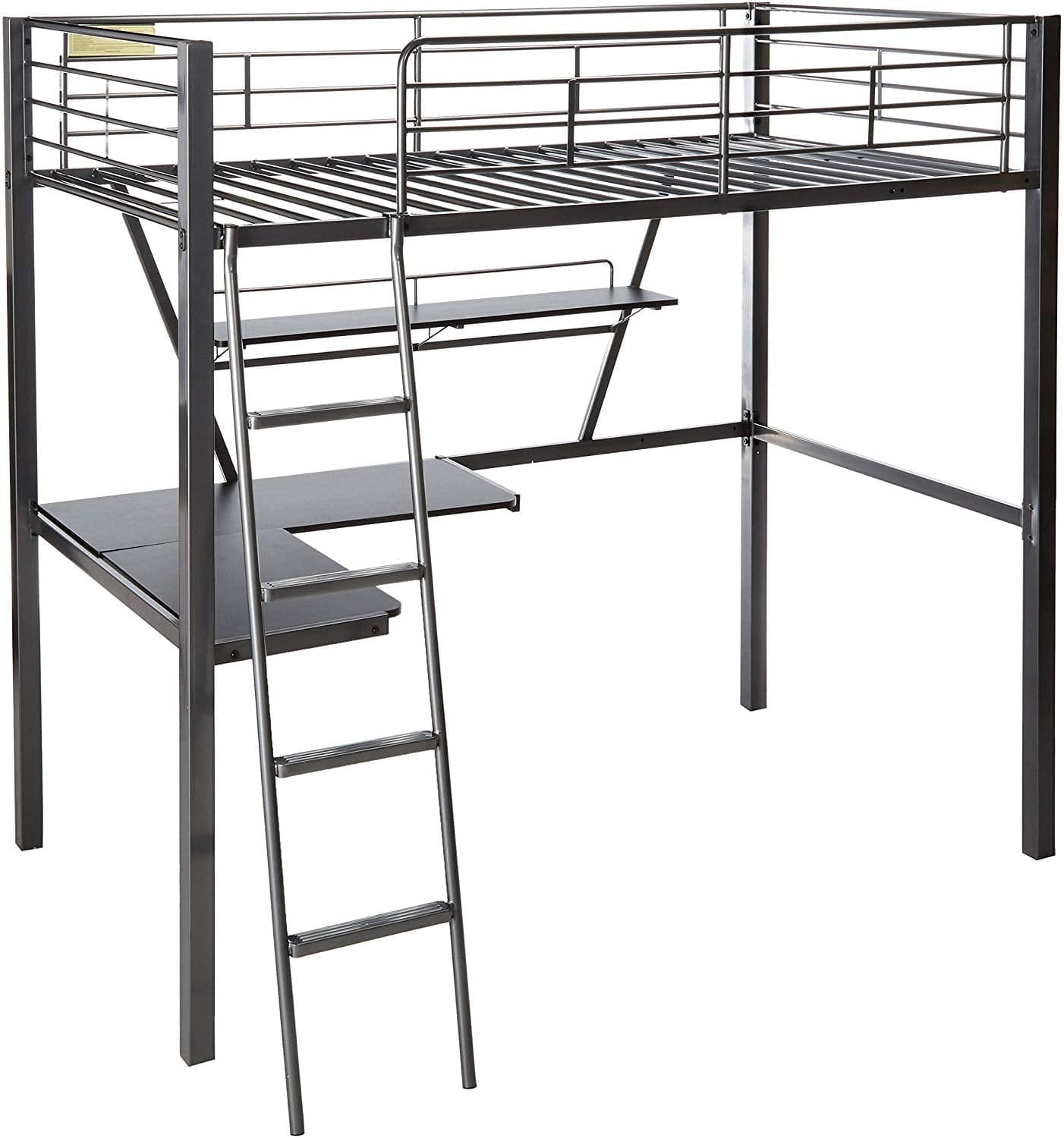79" X 42" X 72" Silver And Black Metal Tube Loft Bed With Desk - Homeroots - Flyclothing LLC