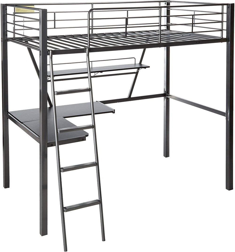 79" X 42" X 72" Silver And Black Metal Tube Loft Bed With Desk - Homeroots