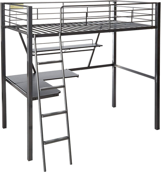 79" X 42" X 72" Silver And Black Metal Tube Loft Bed With Desk - Homeroots