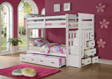 97" X 43" X 68" Twin Over Twin White Storage Ladder And Trundle Bunk Bed - Homeroots - Flyclothing LLC