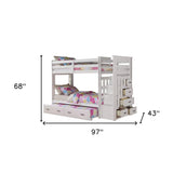 97" X 43" X 68" Twin Over Twin White Storage Ladder And Trundle Bunk Bed - Homeroots - Flyclothing LLC