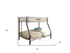 79" X 56" X 65" Twin Over Full Brown Metal Tube Bunk Bed - Homeroots