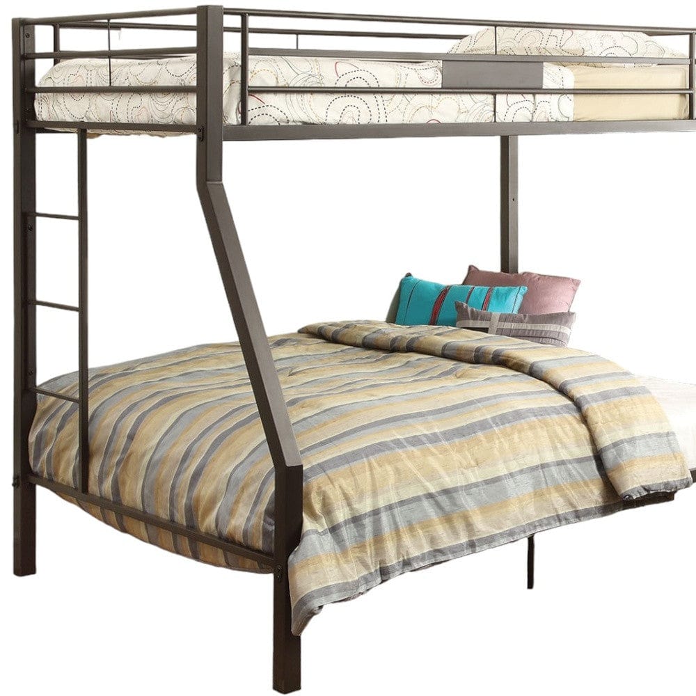 79" X 56" X 65" Twin Over Full Brown Metal Tube Bunk Bed - Homeroots