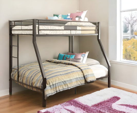 79" X 56" X 65" Twin Over Full Brown Metal Tube Bunk Bed - Homeroots
