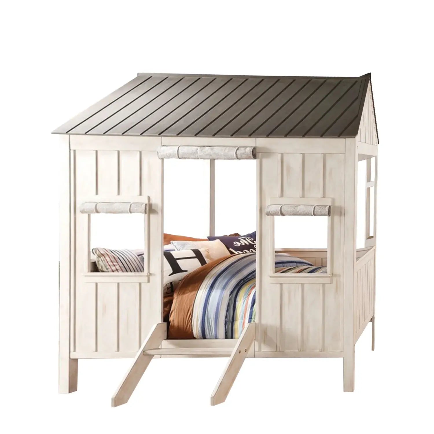 White Solid Wood Bed Frame - Homeroots - Flyclothing LLC