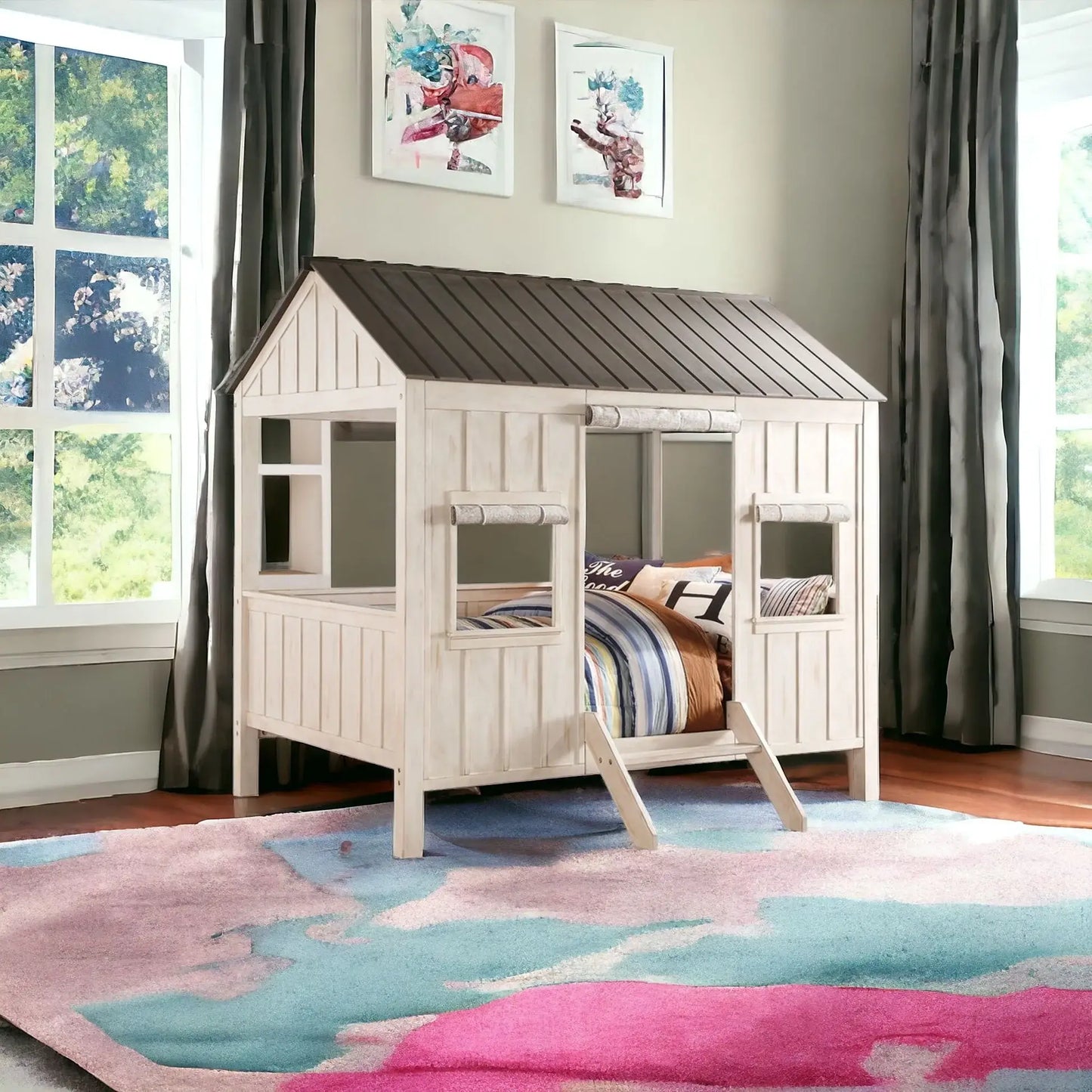 White Solid Wood Bed Frame - Homeroots - Flyclothing LLC