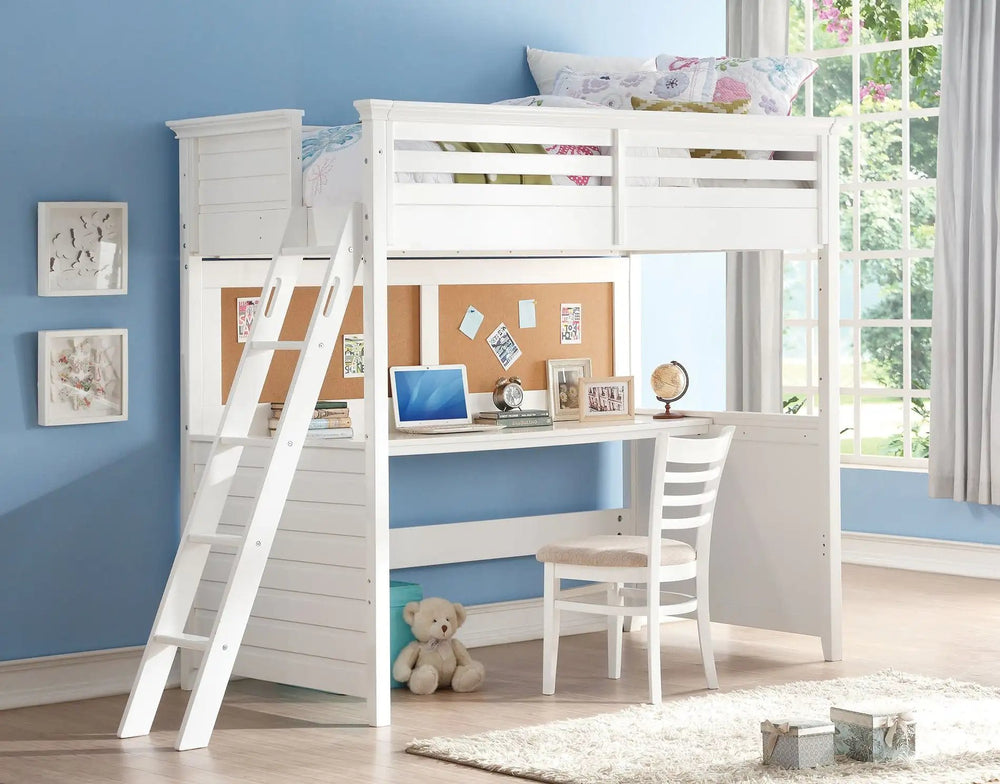 83" X 45" X 74" Twin White Poplar Wood Loft Bed With Desk - Homeroots