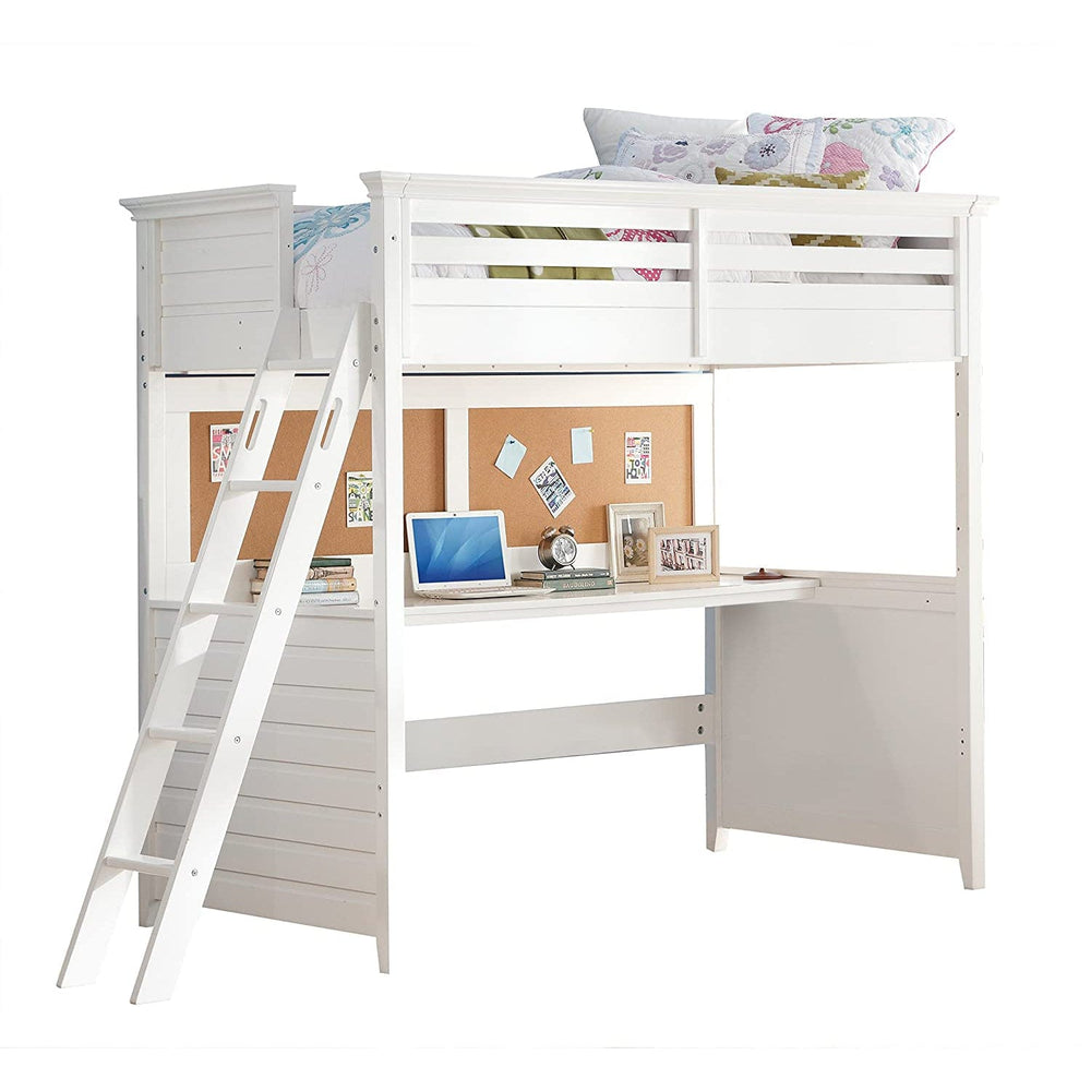 83" X 45" X 74" Twin White Poplar Wood Loft Bed With Desk - Homeroots - Flyclothing LLC