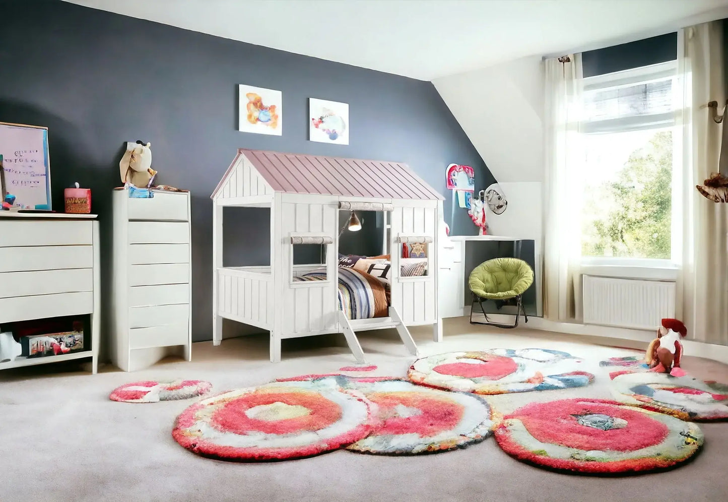 Pink and White Full Bed Frame - Homeroots - Flyclothing LLC