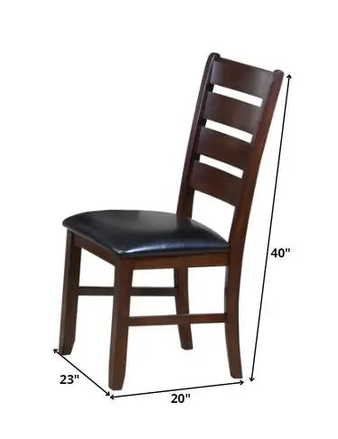 Set of Two Black And Dark Brown Upholstered Faux Leather Slat Back Dining Side Chairs - Homeroots - Flyclothing LLC