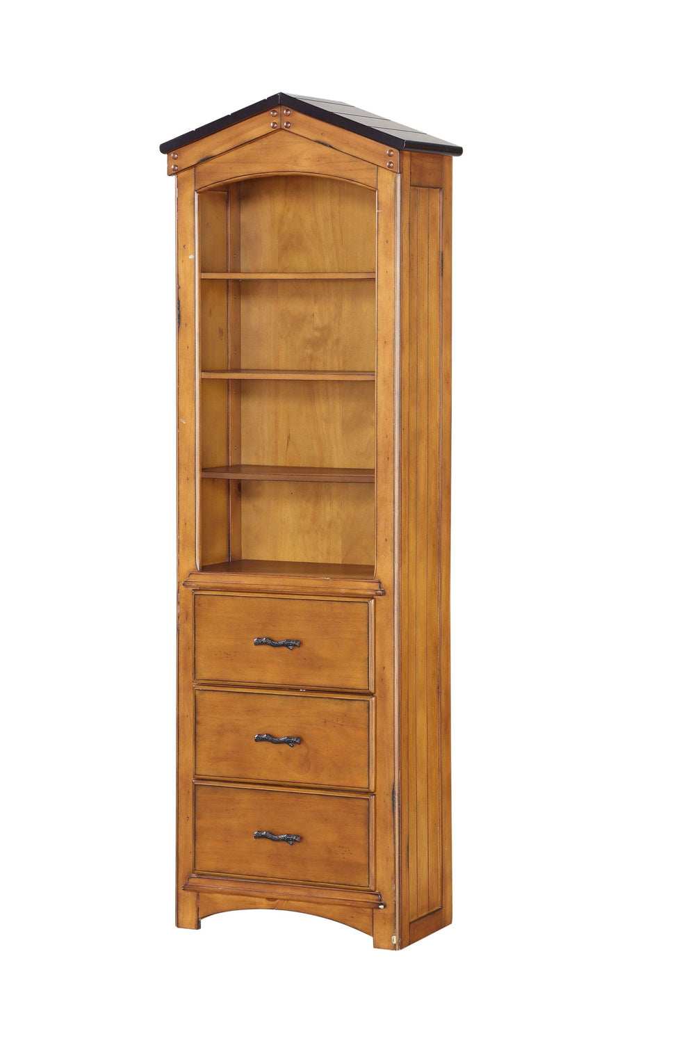 24" Brown And Black Standard Display Stand With Four Shelves And Three Drawers - Homeroots