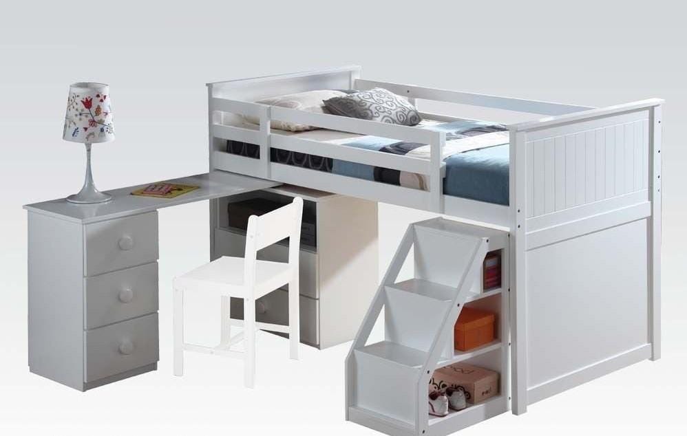 79" X 42" X 47" White Loft Bed With Chest And Swivel Deskladder - Homeroots - Flyclothing LLC