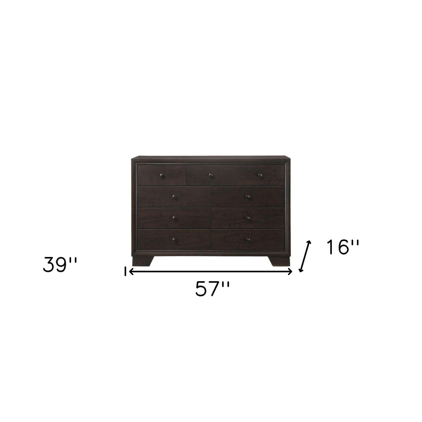 57" Espresso Solid and Manufactured Wood Nine Drawer Double Dresser - Homeroots - Flyclothing LLC