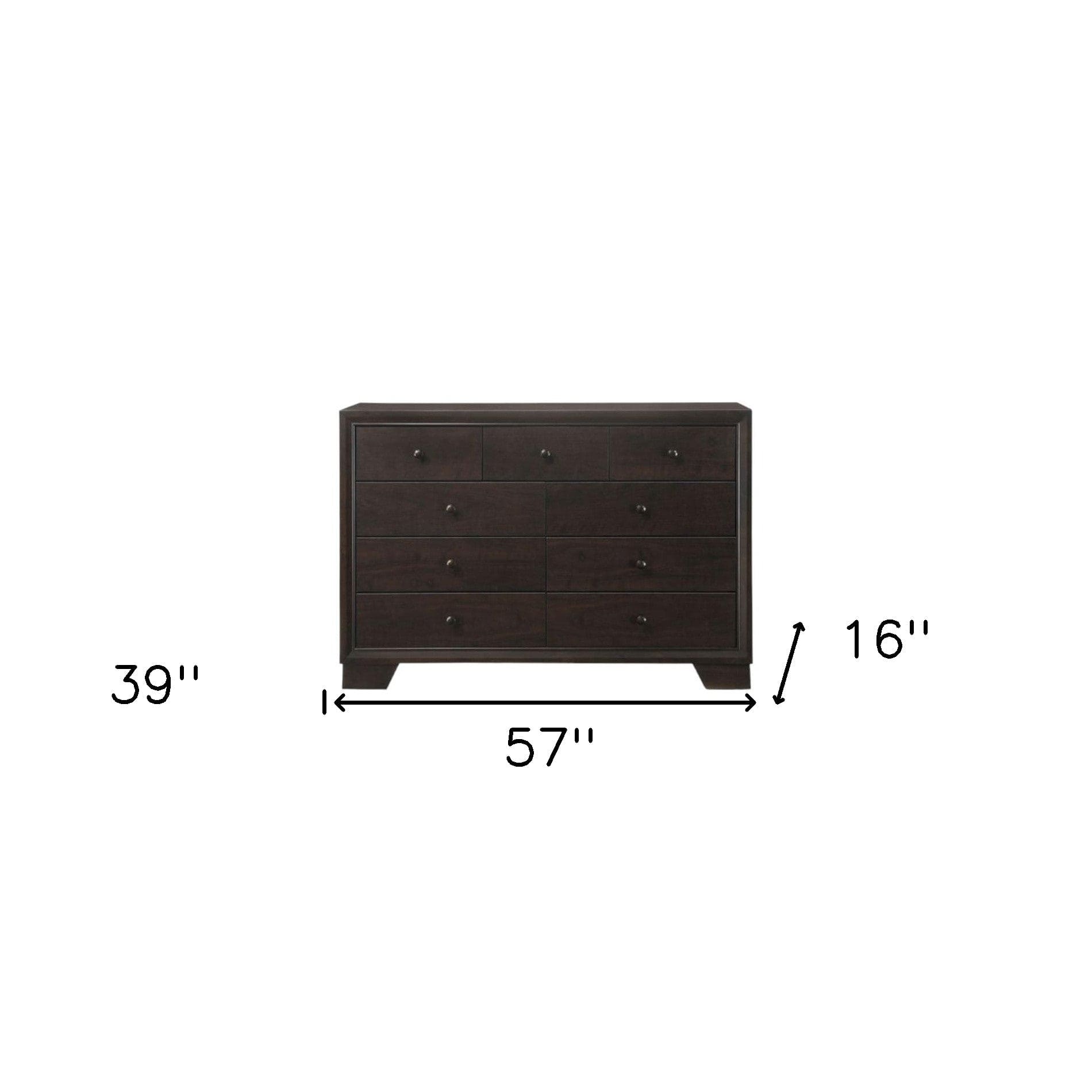57" Espresso Solid and Manufactured Wood Nine Drawer Double Dresser - Homeroots - Flyclothing LLC