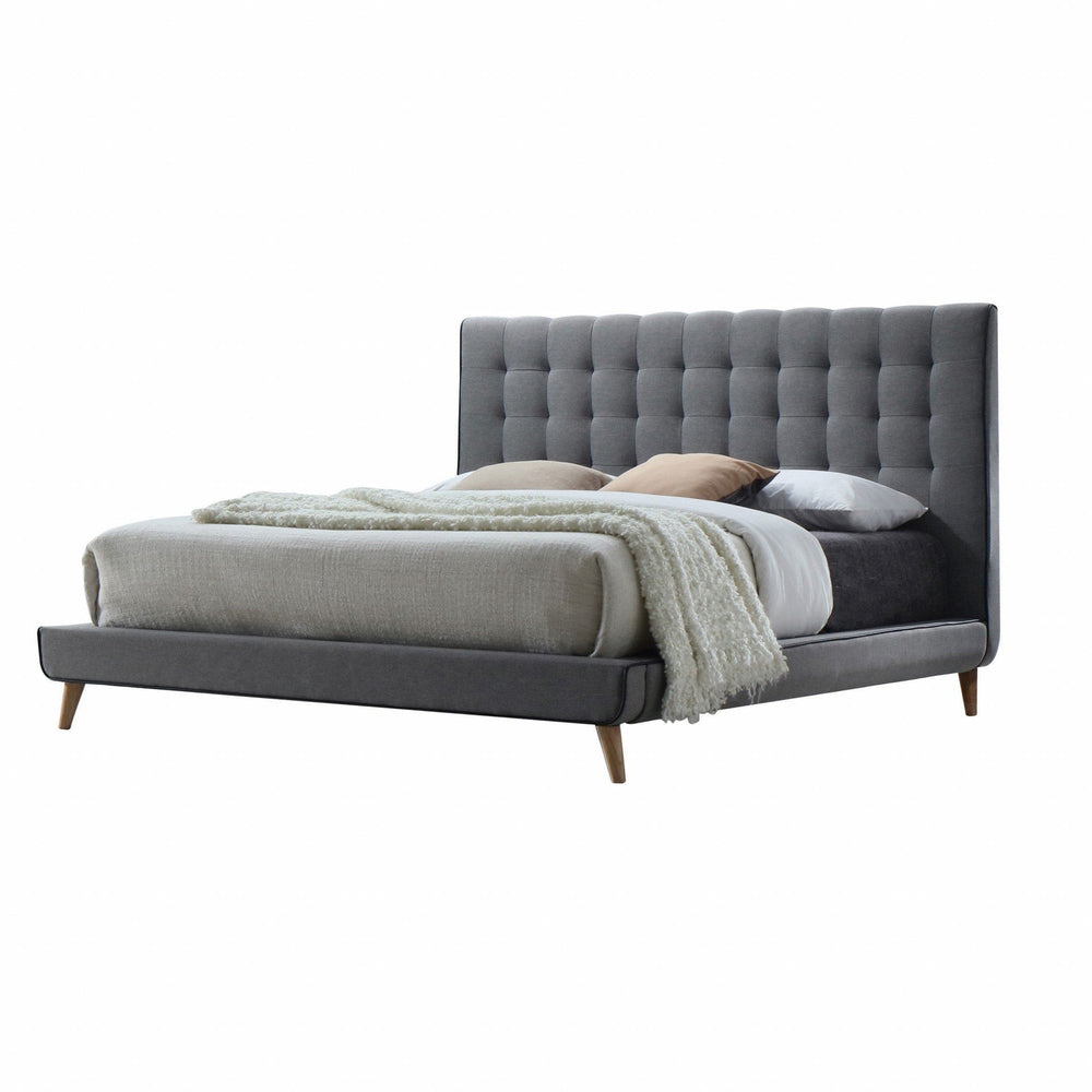 Tufted Light Gray Upholstered Linen Bed - Homeroots