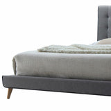 Tufted Light Gray Upholstered Linen Bed - Homeroots