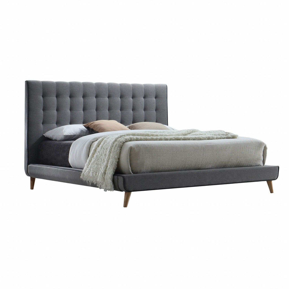 Tufted Light Gray Upholstered Linen Bed - Homeroots - Flyclothing LLC