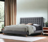 Tufted Light Gray Upholstered Linen Bed - Homeroots