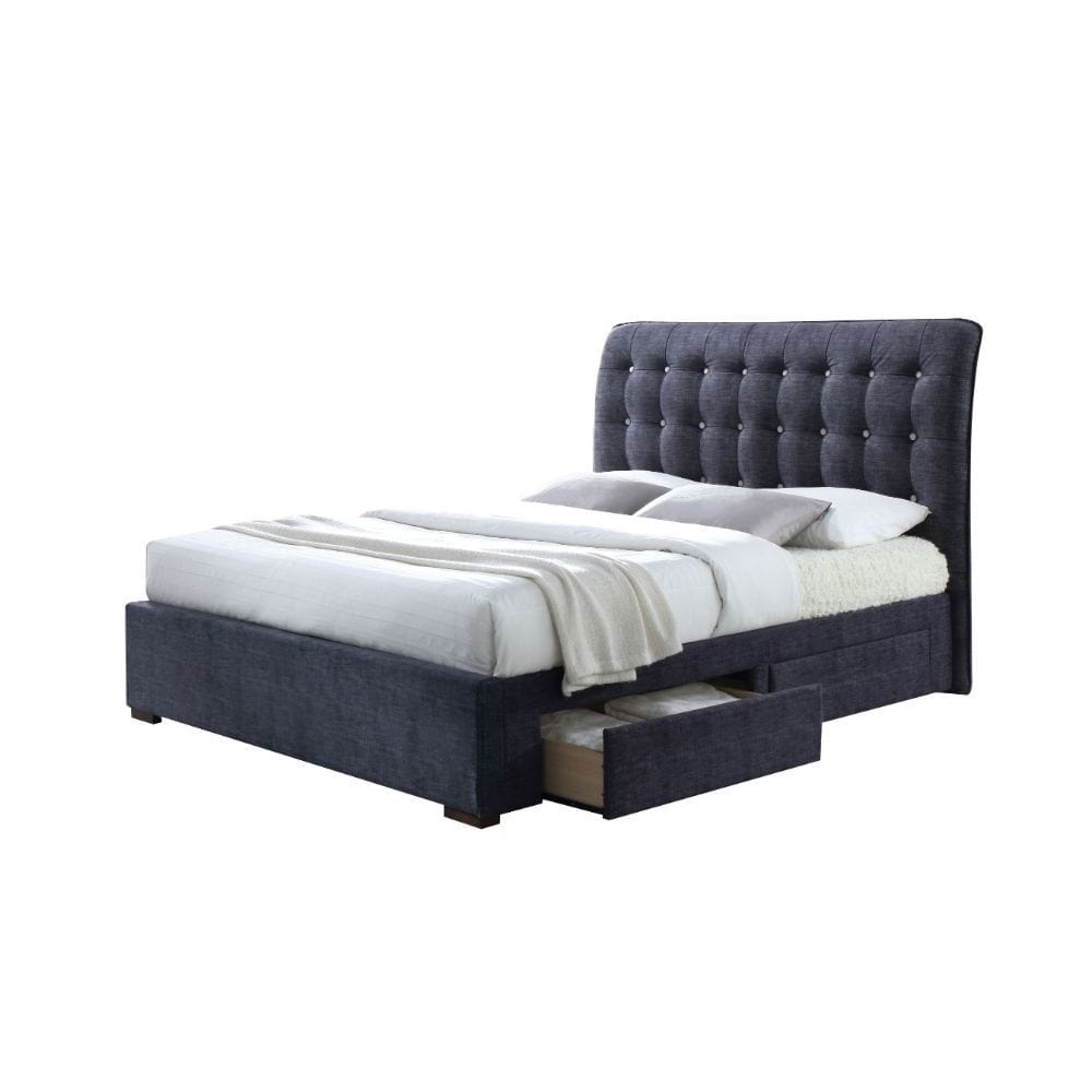 King Tufted Dark Gray And Gray Upholstered Linen Bed With Nailhead Trim - Homeroots