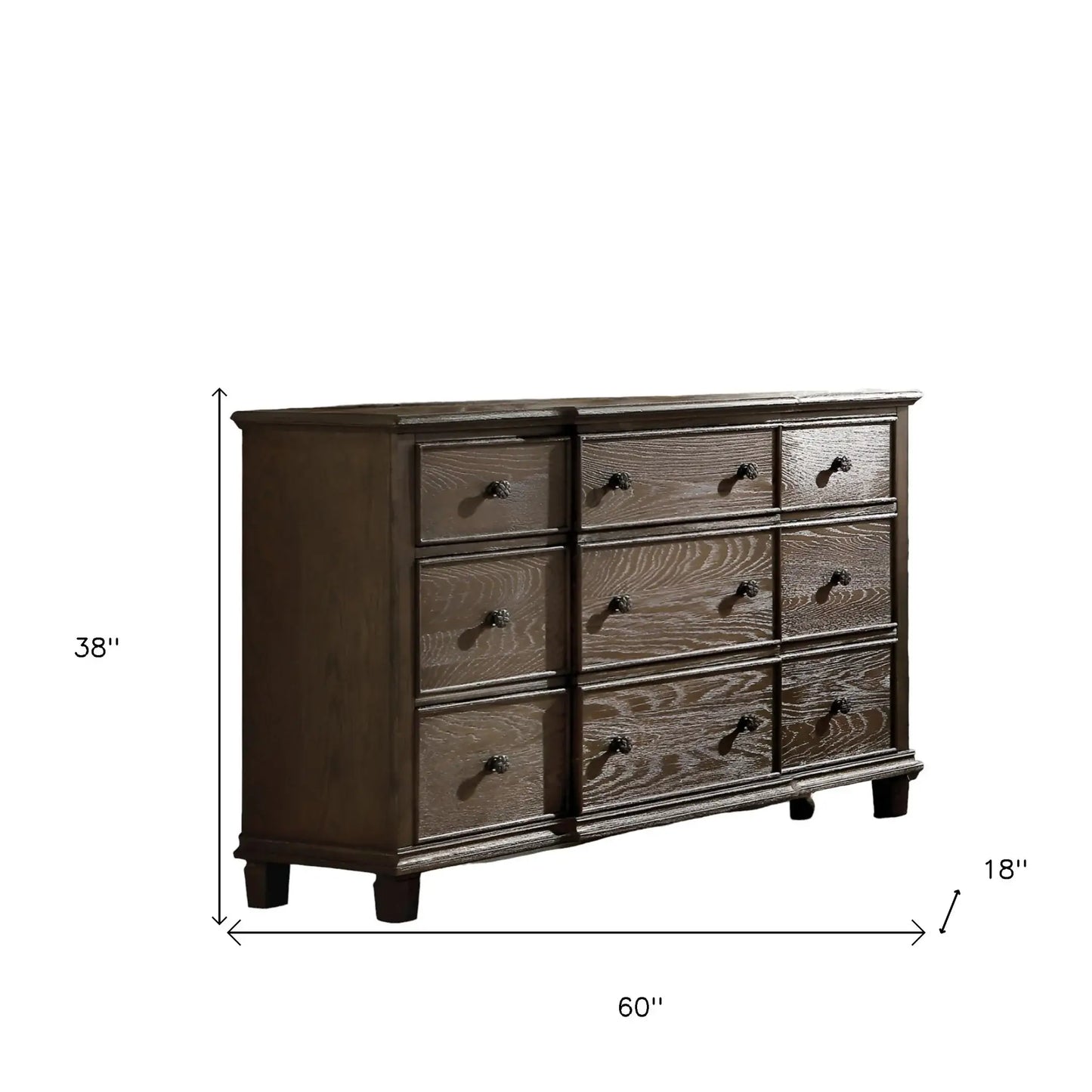 60" X 18" X 38" Weathered Oak Dresser - Homeroots - Flyclothing LLC