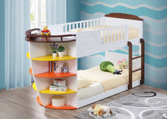 Brown and White Twin Transitional Bunk Bed with Shelves - Homeroots