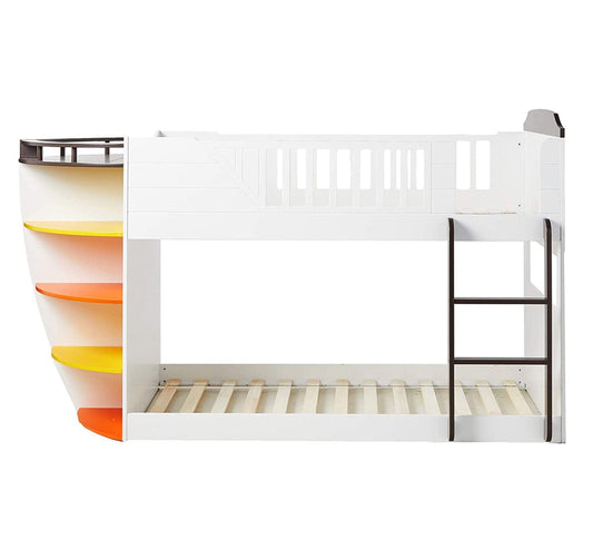 Brown and White Twin Transitional Bunk Bed with Shelves - Homeroots