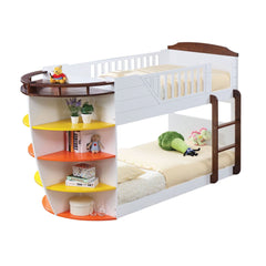 Brown and White Twin Transitional Bunk Bed with Shelves - Homeroots