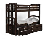 80" X 41" X 71" Espresso Twin Over Twin Bunk Bed And Trundle With 3 Drawers - Homeroots