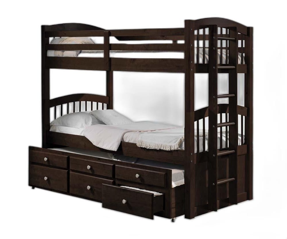 80" X 41" X 71" Espresso Twin Over Twin Bunk Bed And Trundle With 3 Drawers - Homeroots - Flyclothing LLC