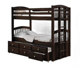 80" X 41" X 71" Espresso Twin Over Twin Bunk Bed And Trundle With 3 Drawers - Homeroots
