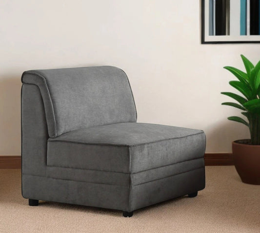 30" Gray And Black Velvet Slipper Chair - Homeroots
