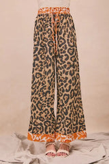 BiBi Leopard Print With Contrast Banded Wide Pants - Trendsi - Flyclothing LLC