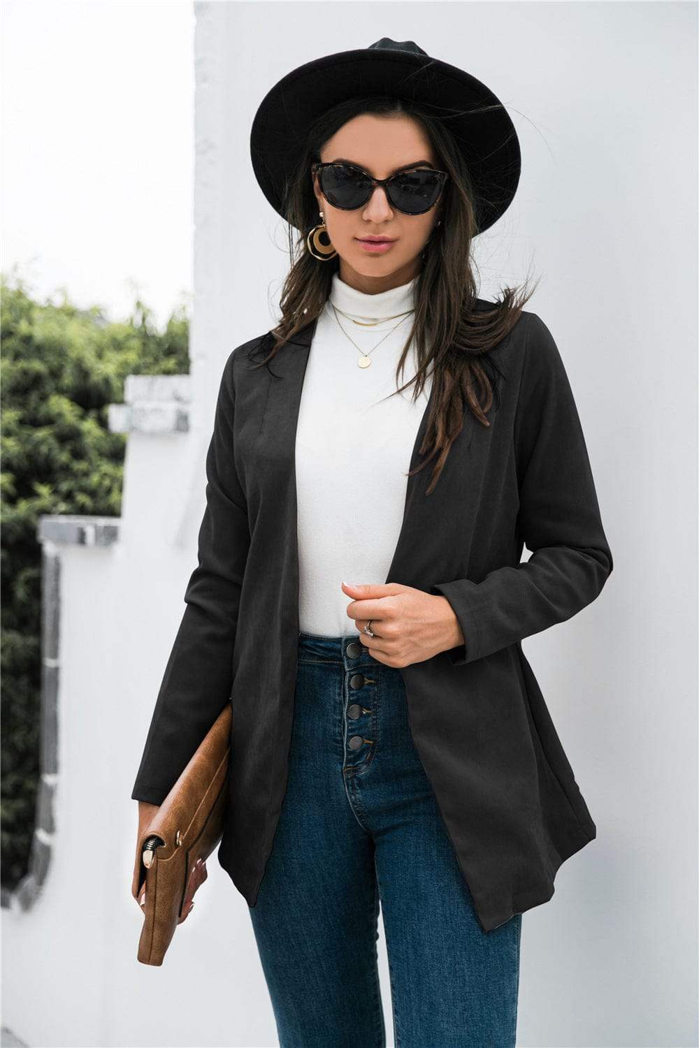 Three-Quarter Sleeve Blazer - Trendsi - Flyclothing LLC