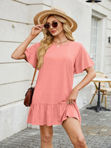 Round Neck Short Sleeve Mini Dress - Trendsi - Flyclothing LLC