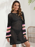 Openwork Contrast Long Sleeve Cover-Up - Trendsi - Flyclothing LLC