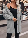 Textured Button Down V-Neck Long Sleeve Cardigan - Trendsi