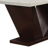 64" White And Dark Brown Marble And Solid Manufactured Wood Pedestal Base Dining Table - Homeroots