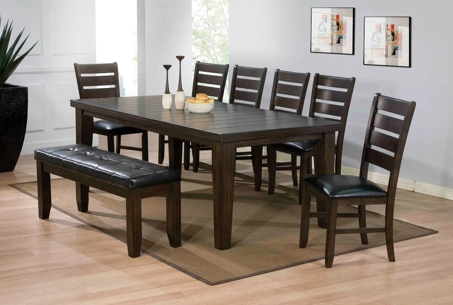 Set of Two Espresso And Brown Upholstered Faux Leather Ladder Back Dining Side Chairs - Homeroots - Flyclothing LLC
