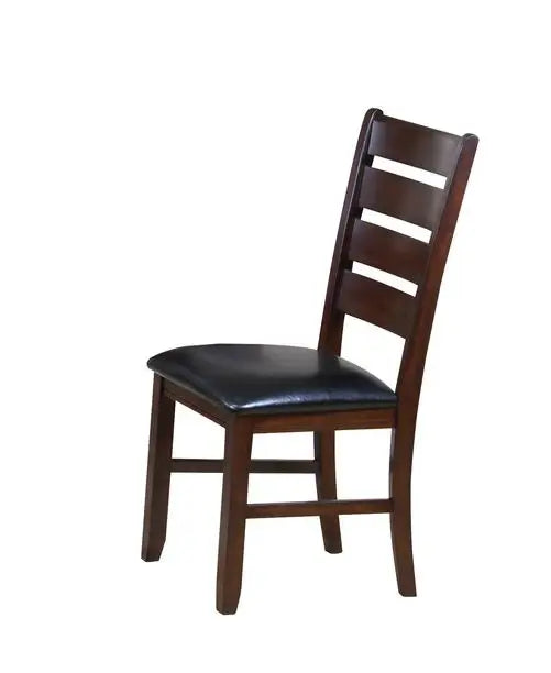 Set of Two Espresso And Brown Upholstered Faux Leather Ladder Back Dining Side Chairs - Homeroots - Flyclothing LLC