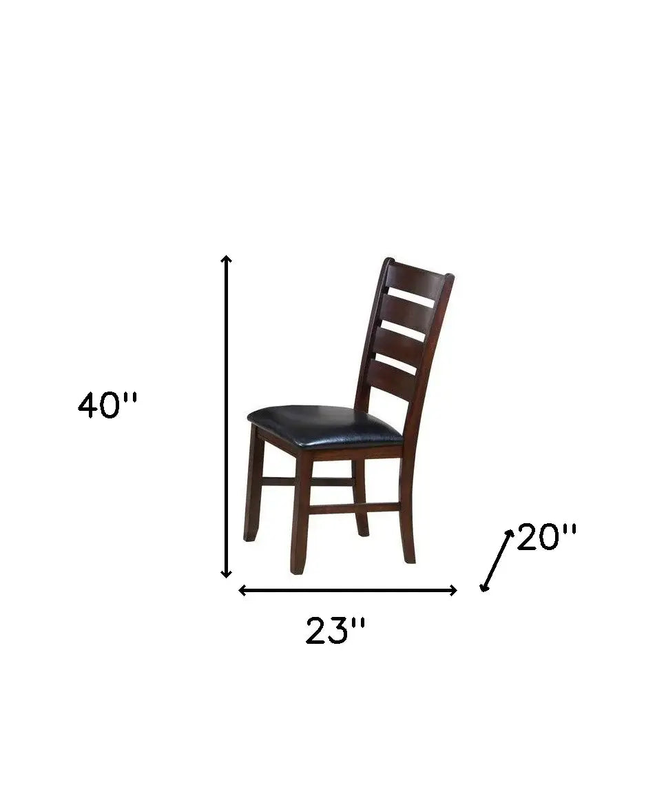 Set of Two Espresso And Brown Upholstered Faux Leather Ladder Back Dining Side Chairs - Homeroots - Flyclothing LLC