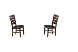 Set of Two Espresso And Brown Upholstered Faux Leather Ladder Back Dining Side Chairs - Homeroots